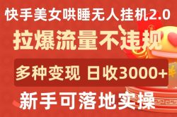 快手美女哄睡无人挂机2.0.拉爆流量不违规，多种变现途径，日收3000+，新手可落地实操【揭秘】