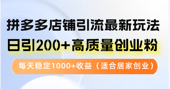 拼多多店铺引流最新玩法，日引200+高质量创业粉，每天稳定1000+收益(...