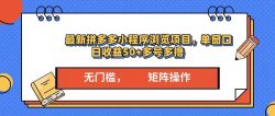 最新拼多多小程序变现项目，单窗口日收益50+多号操作