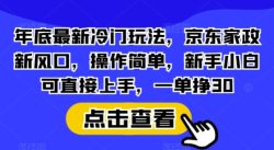 年底最新冷门玩法，京东家政新风口，操作简单，新手小白可直接上手，一单挣30【揭秘】