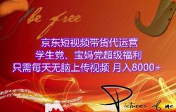 京东短视频带货代运营，学生党、宝妈党超级福利，只需每天无脑上传视频，月入8000+【仅揭秘】