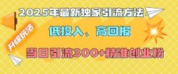 2025年最新独家引流方法，低投入高回报？当日引流300+精准创业粉