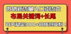 微信新流量入口引流术，布局关键词+长尾，每天稳定300+高质创业粉！