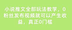 小说推文全部玩法教学，0粉丝发布视频就可以产生收益，真正0门槛