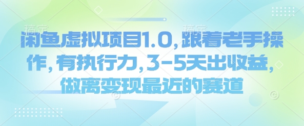 闲鱼虚拟项目1.0，跟着老手操作，有执行力，3-5天出收益，做离变现最近的赛道