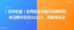 【引流必备】全网首发咸鱼引流黑科技，单日曝光引流500+，附矩阵玩法【揭秘】